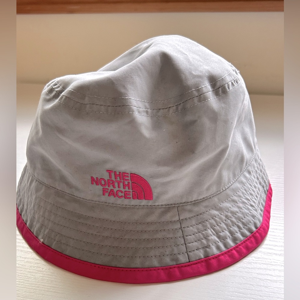 North Face Youth Kids Bucket Sun Hat Gray Pink Girls Logo One Size